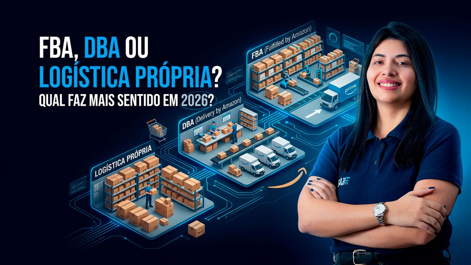 Comparação entre FBA, DBA e logística própria na Amazon em 2026 com Ariadne Sousa